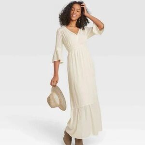 Elegant Cream V-Neck Dress